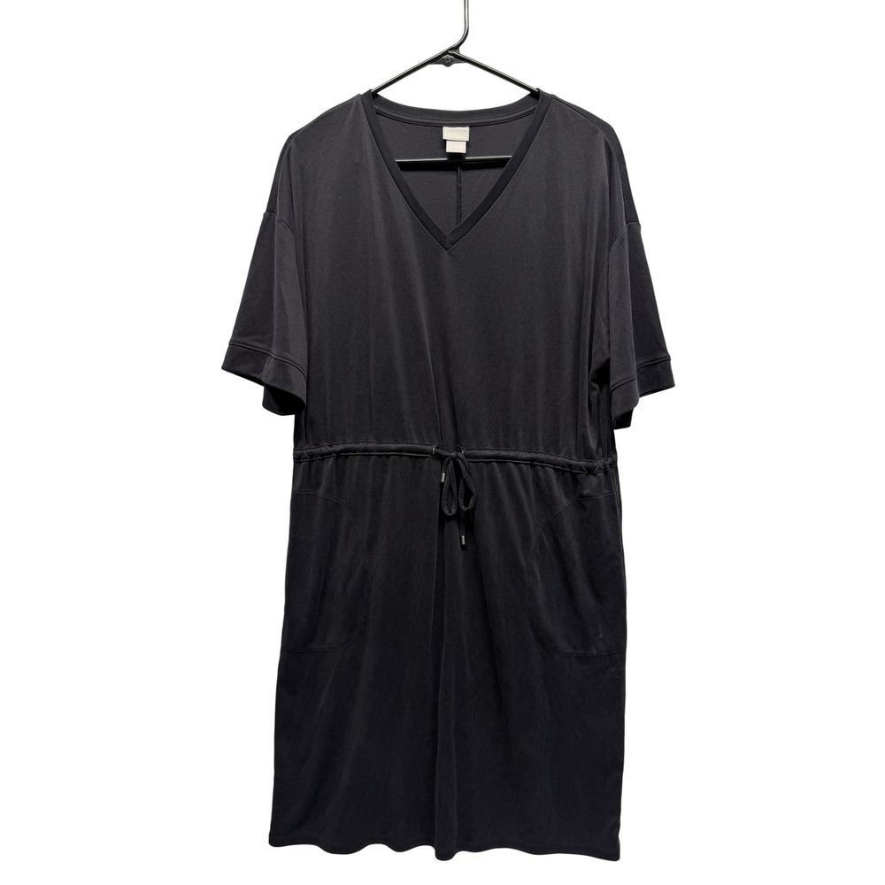 Chicos Zenergy Ribbed V-Neck Drawstring Waist Pocket T-Shirt Dress Size 1 M